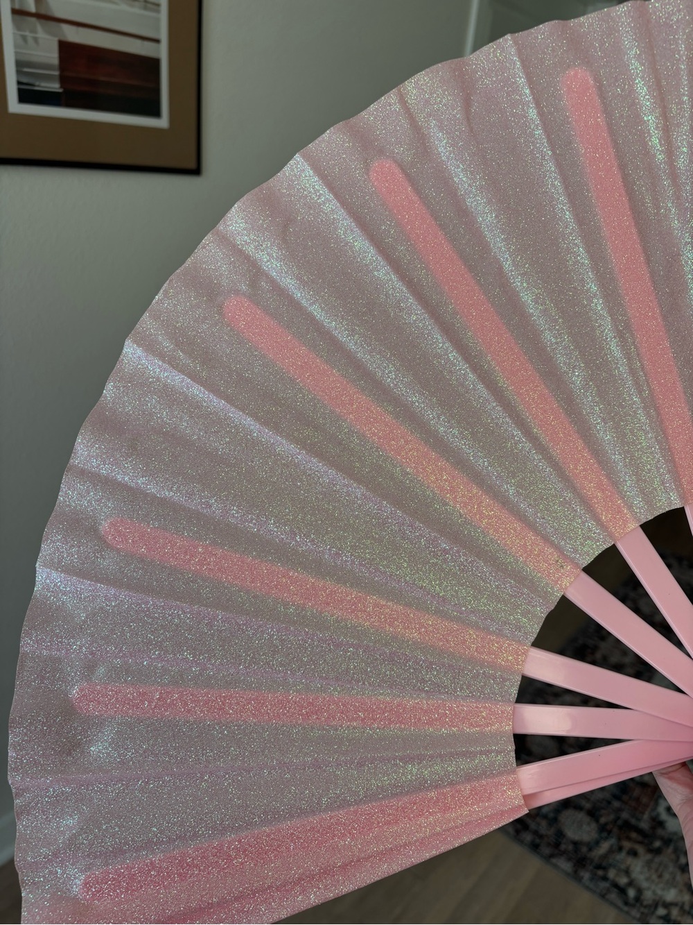 Pink Iridescent Glitter Folding Fan Handheld Folding Hand Fan Costume Party Prop